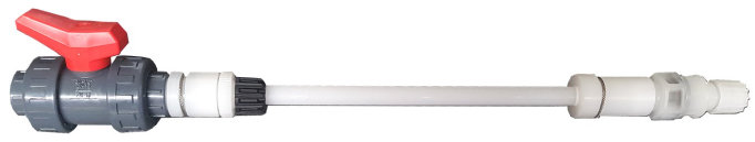 Chemical dosing pump retractable injection lance with manual isolation valve for large diameter pipework