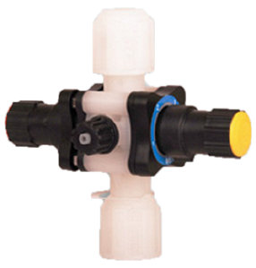 Chemical dosing pump multifunction combined pressure relief and pressure loading valve with manual adjustment