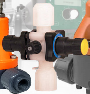 Pressure relief valves and pressure loading valves for chemical dosing applications