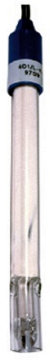 Conductivity electrode in glass body for high temperature processes for reverse osmosis and fish farming applications