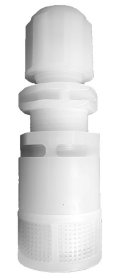 Dosing pump footvalve and strainer in pvdf with non-return valve resistant to aggressive chemicals
